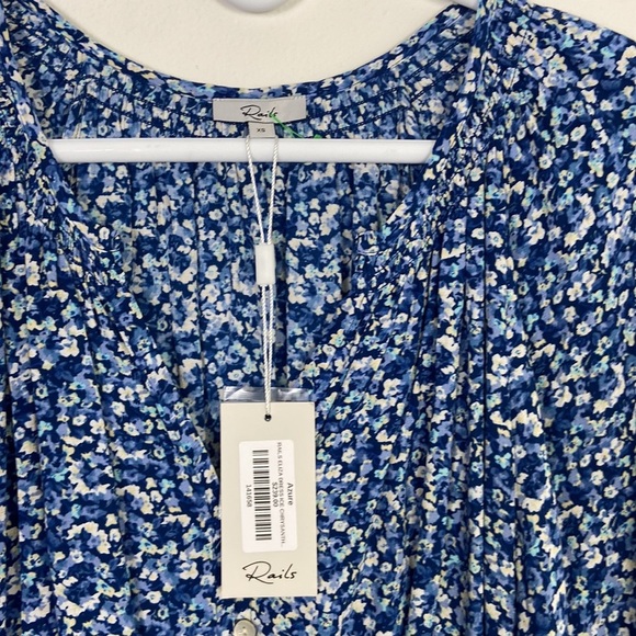 NWT Rails Eliza Mini Dress Ice Chrysanthemum Women XS Blue Floral Balloon Summer - Picture 7 of 11